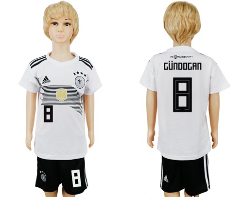 Germany #8 Gundogan White Home Kid Soccer Country Jersey